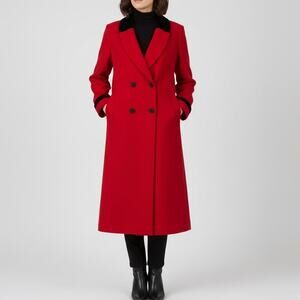 1990s Leslie Fay Vintage Peacoat Long Red Wool Double-Breasted Coat Large
